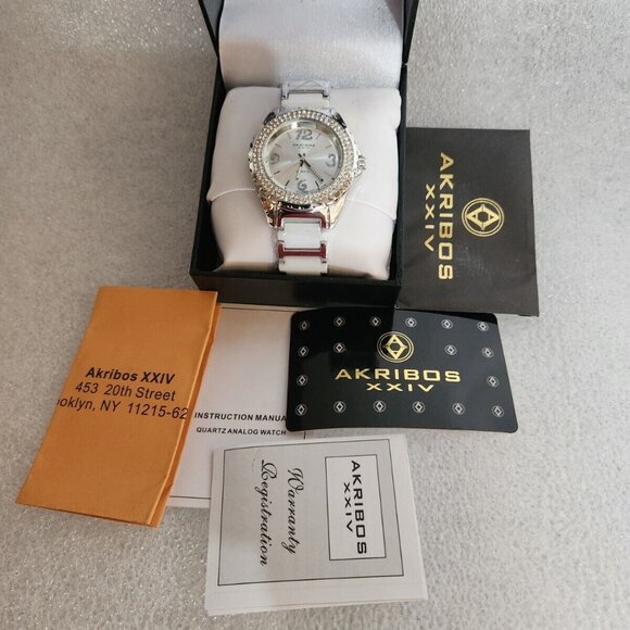 Akribos XXIV Genuine Ceramic Quartz Movement Womens Watch AK514WT - Picture 8 of 9